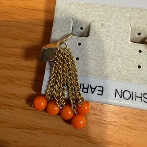 Vintage Celebrity Gold and Faux Orange Coral Dangle Earrings